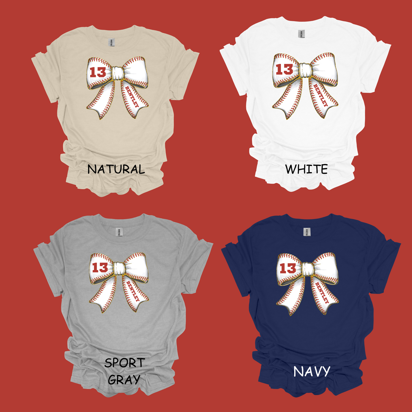 PERSONALIZED BASEBALL BOW TEE(ADULT)