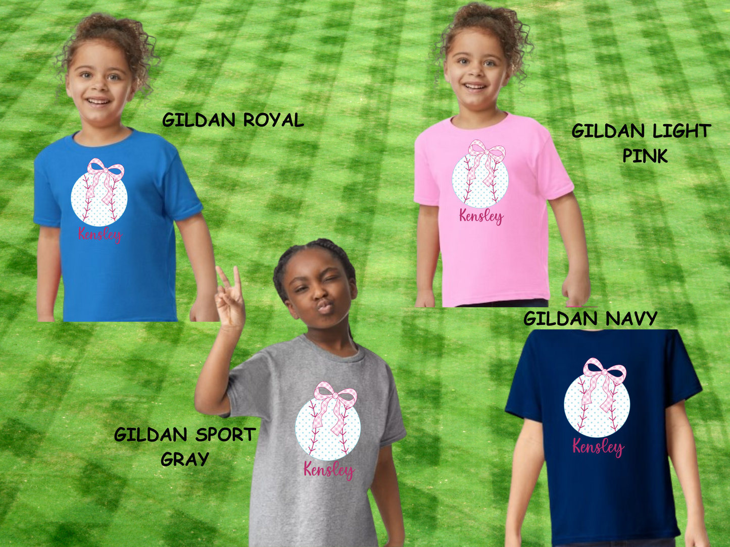 PERSONALIZED YOUTH/TODDLER GIRLS BASEBALL WITH BOW T-SHIRT