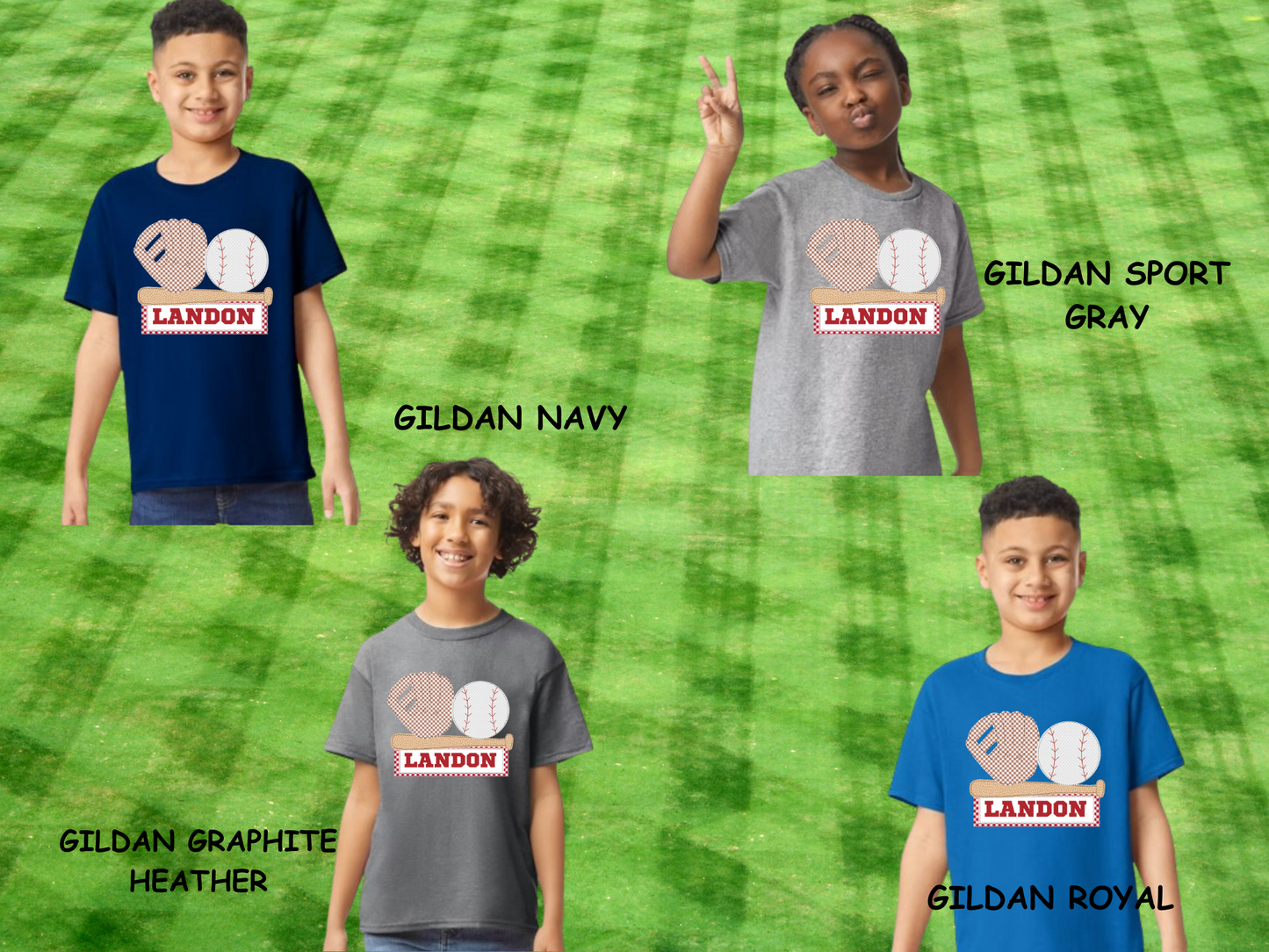 PERSONALIZED YOUTH BASEBALL FAUX APPLIQUE W/NAME PLATE T-SHIRT