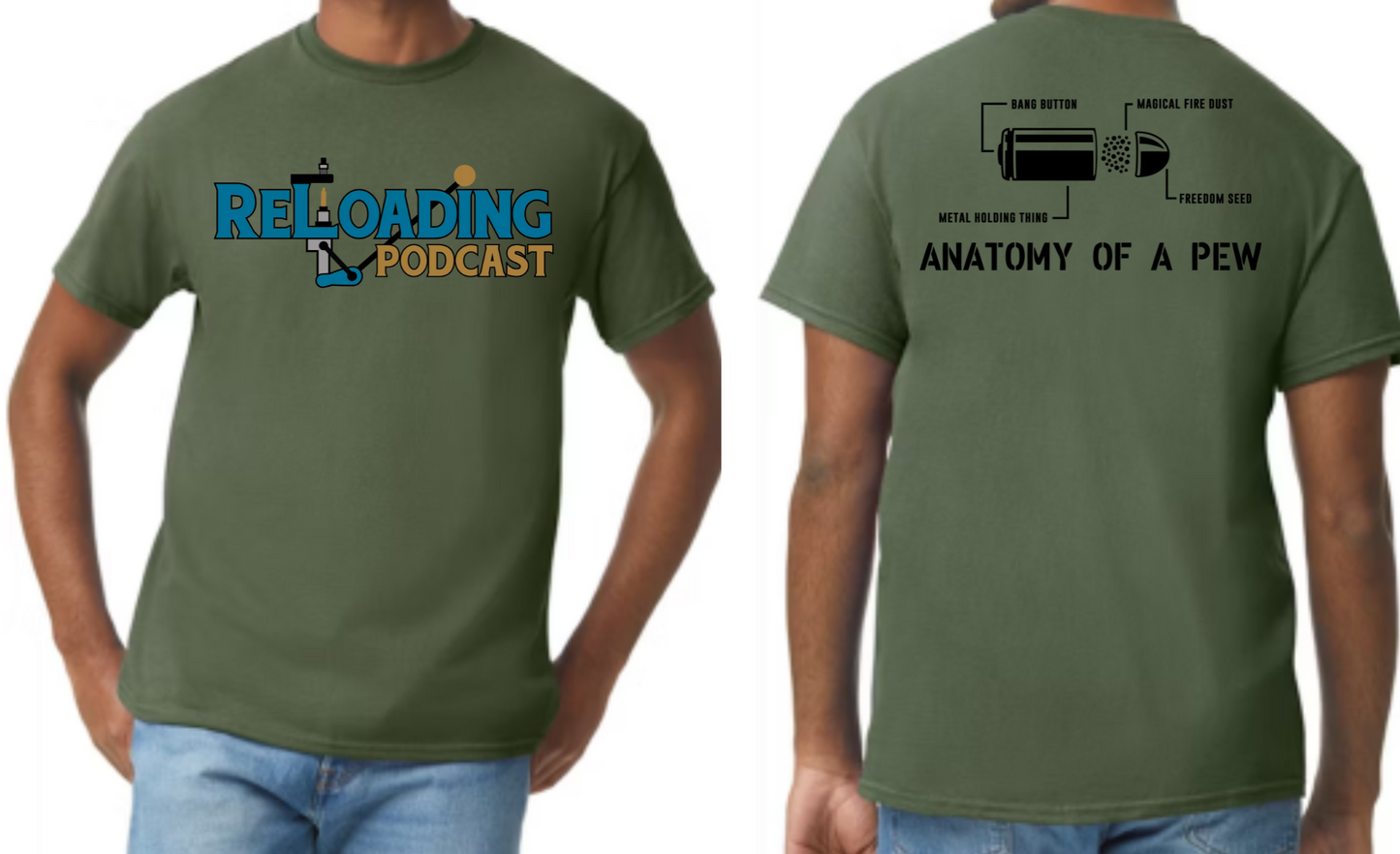 Reloading Podcast Anatomy of a Pew t-shirt