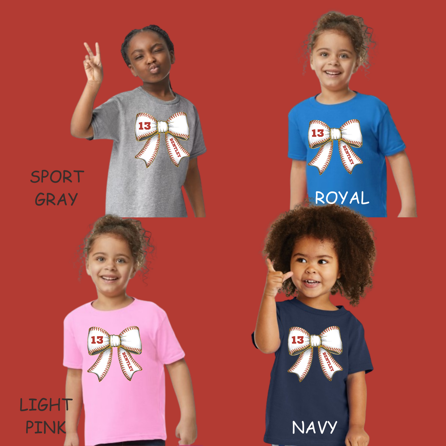 PERSONALIZED YOUTH/TODDLER GIRLS BASEBALL BOW T-SHIRT