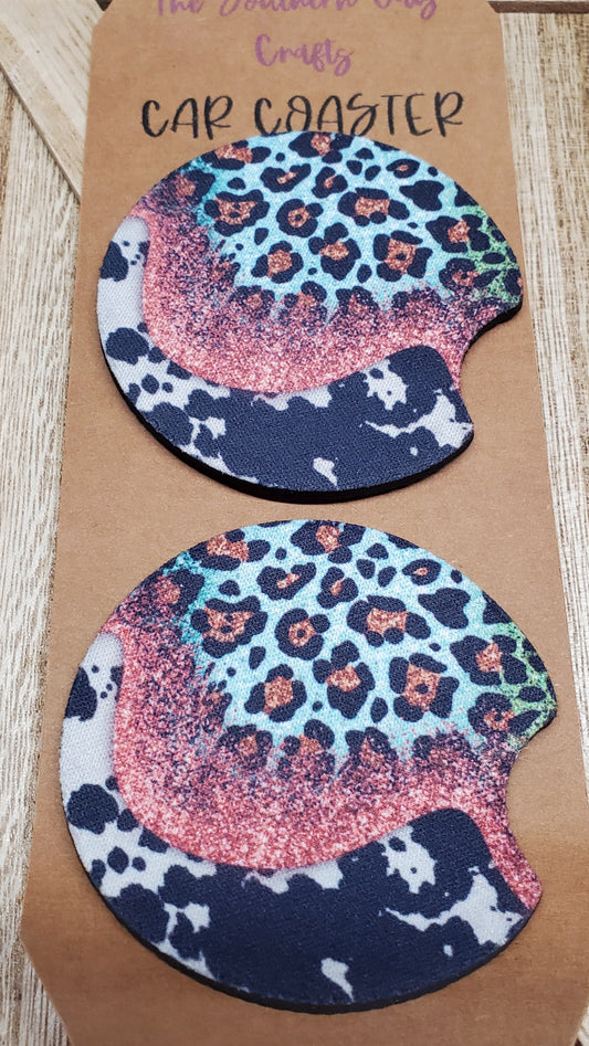 Leopard Cowhide Print Car Coasters