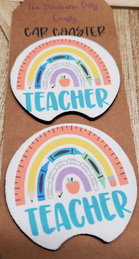 Teacher rainbow Car Coasters