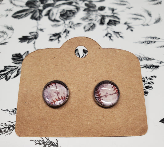 Distressed Baseball Stud Earrings