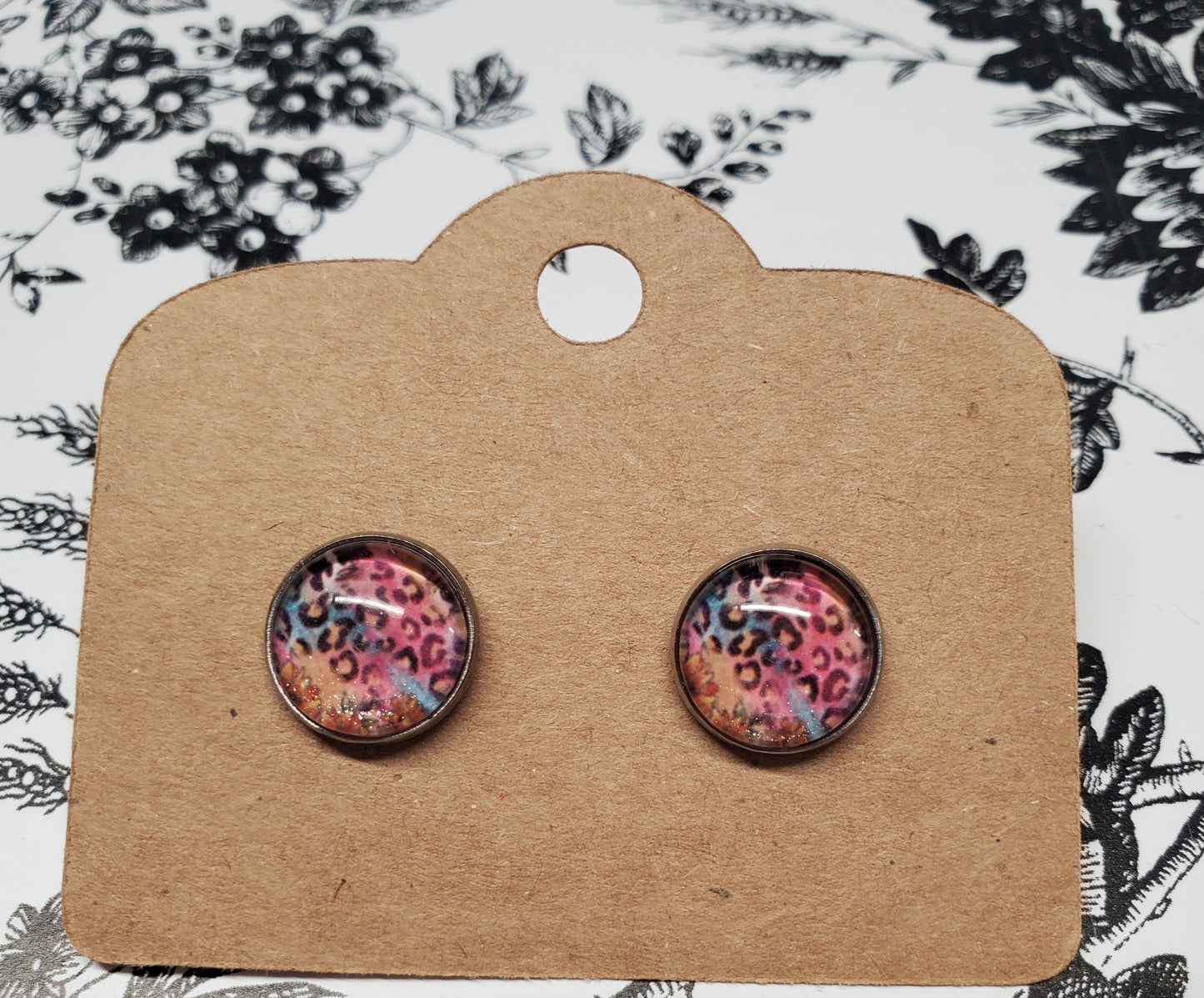 Pink/Teal Leopard Stud Earrings