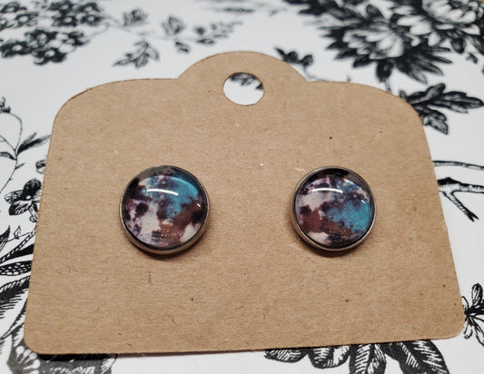 Teal Cowhide Stud Earrings