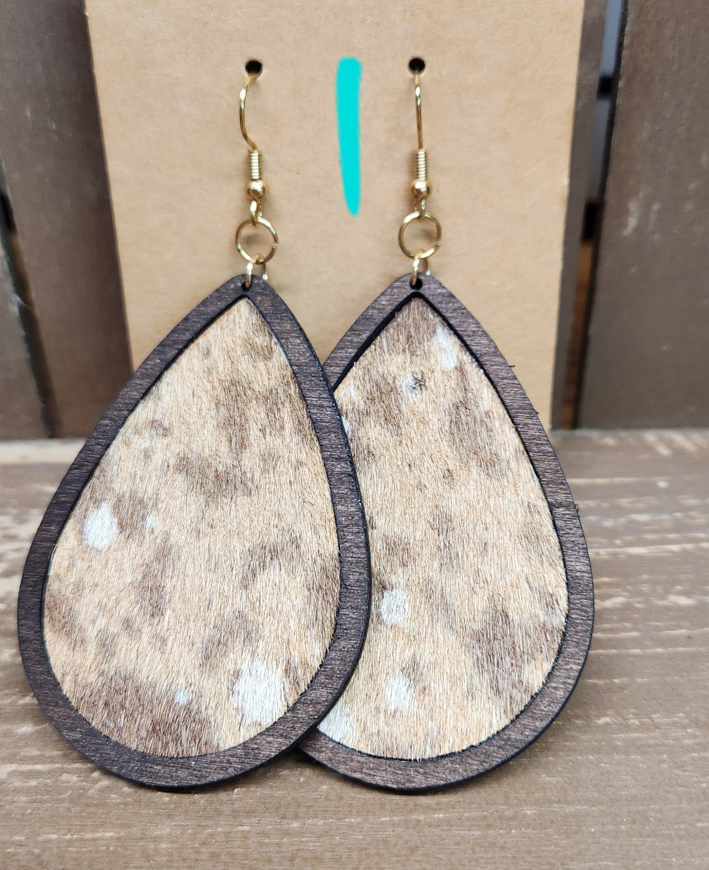 Wood Cowhide Teardrop Earrings