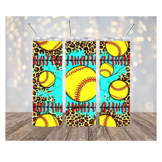 Softball/Leopard  20 oz Tumbler