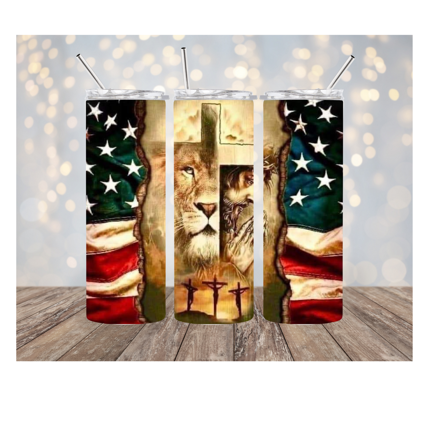 JESUS-LION AMERICAN FLAG TUMBLER