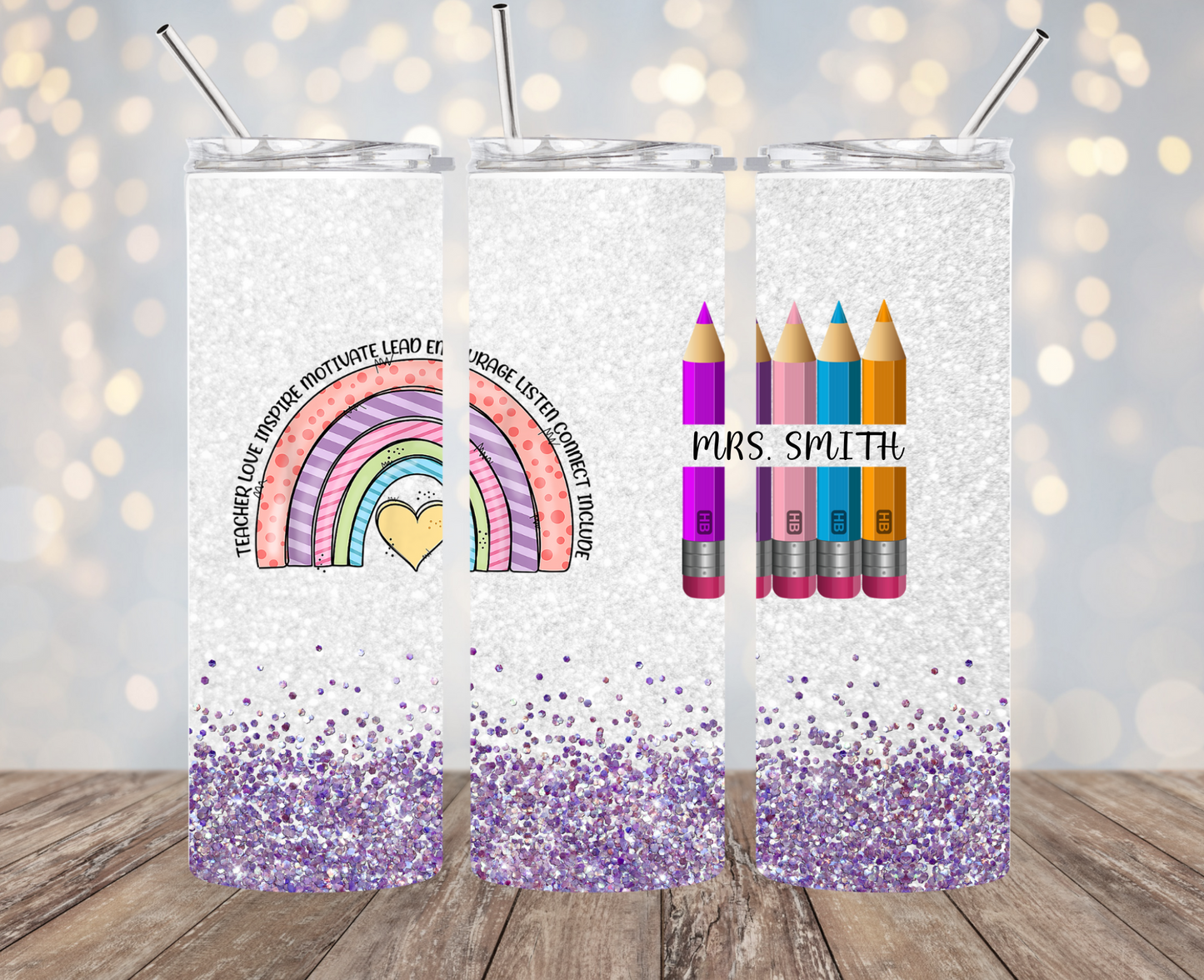 TEACHER rainbow with Name 20 oz Tumbler