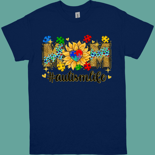 MOM(SUNFLOWER) #AUTISMLIFE ADULT TSHIRT