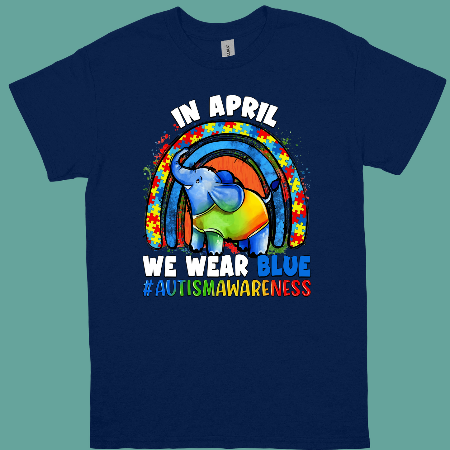 IN APRIL WE WEAR BLUE ELEPHANT ADULT/YOUTH TSHIRT