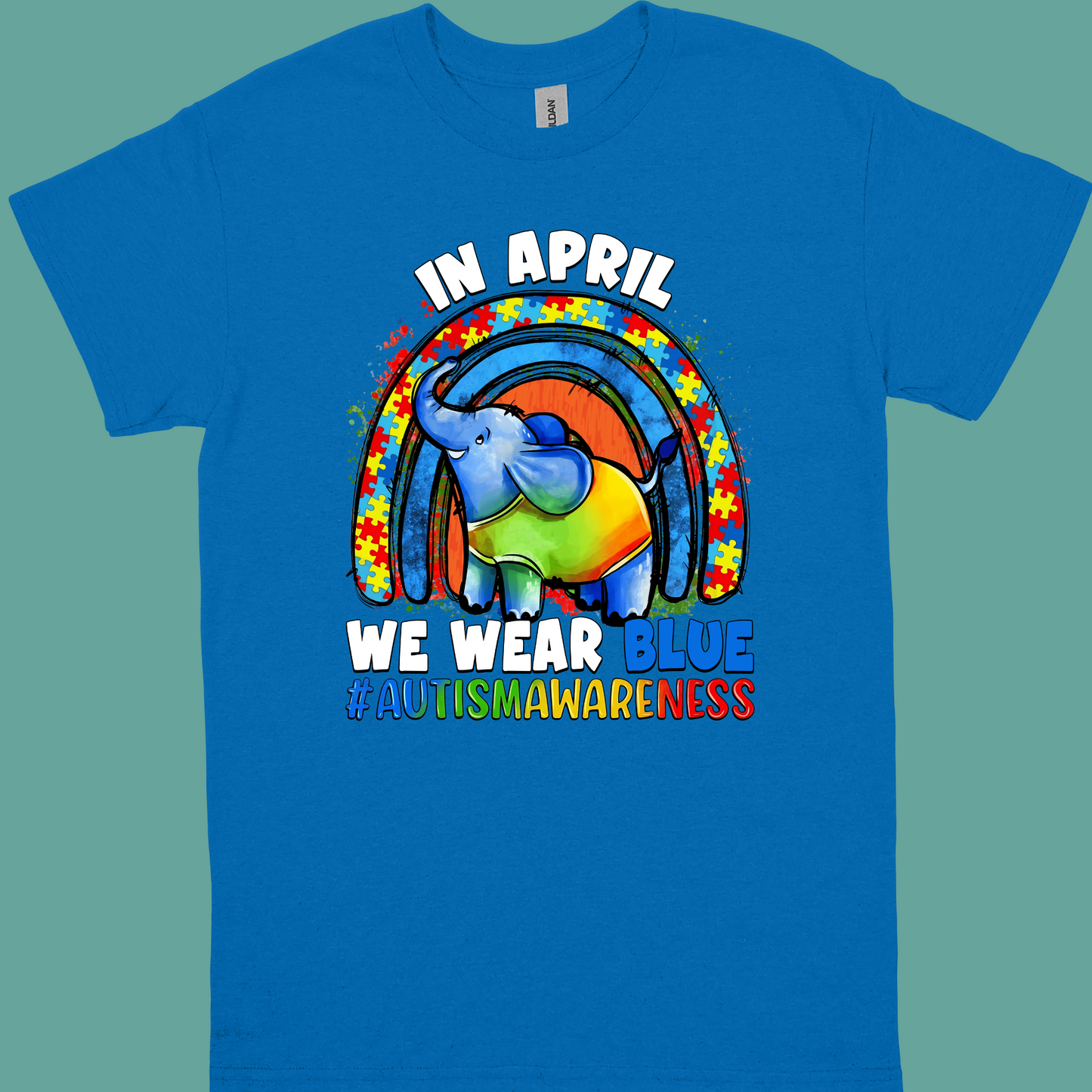 IN APRIL WE WEAR BLUE ELEPHANT ADULT/YOUTH TSHIRT