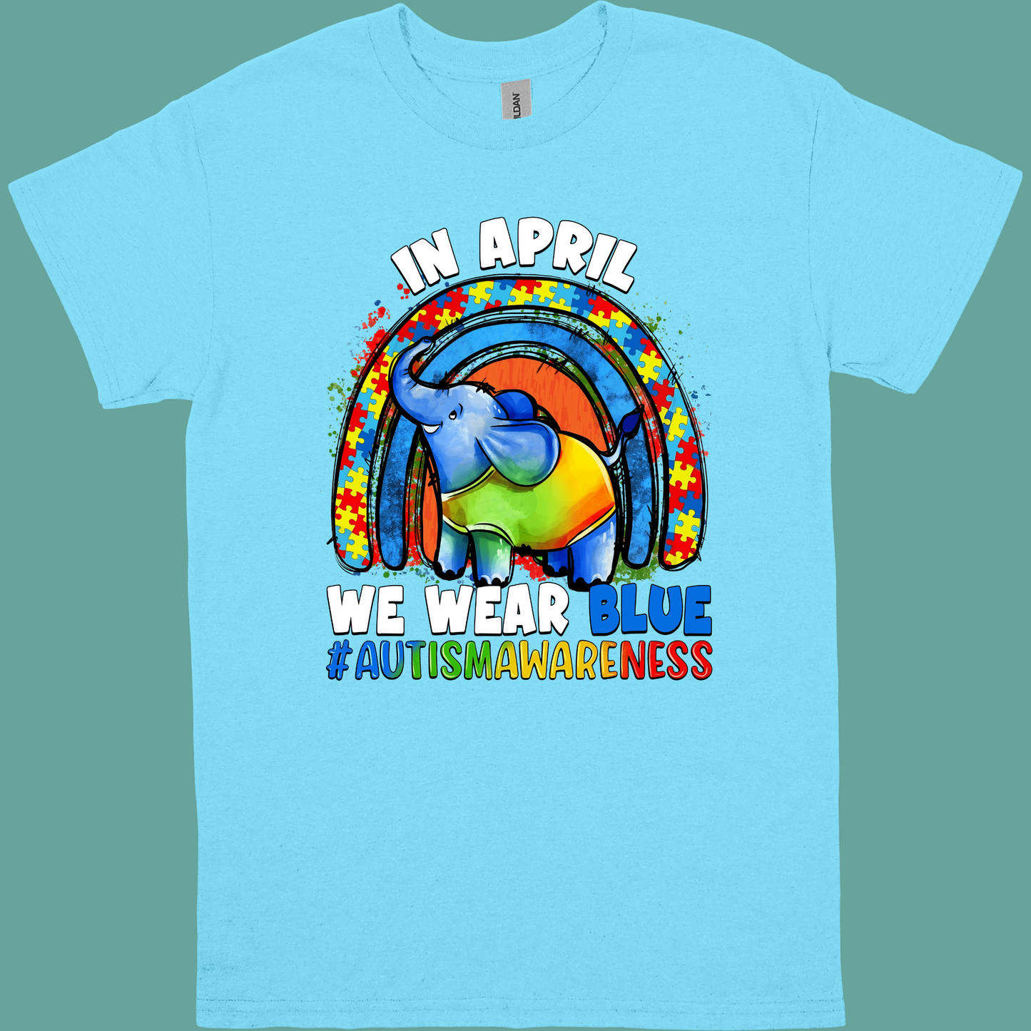 IN APRIL WE WEAR BLUE ELEPHANT ADULT/YOUTH TSHIRT