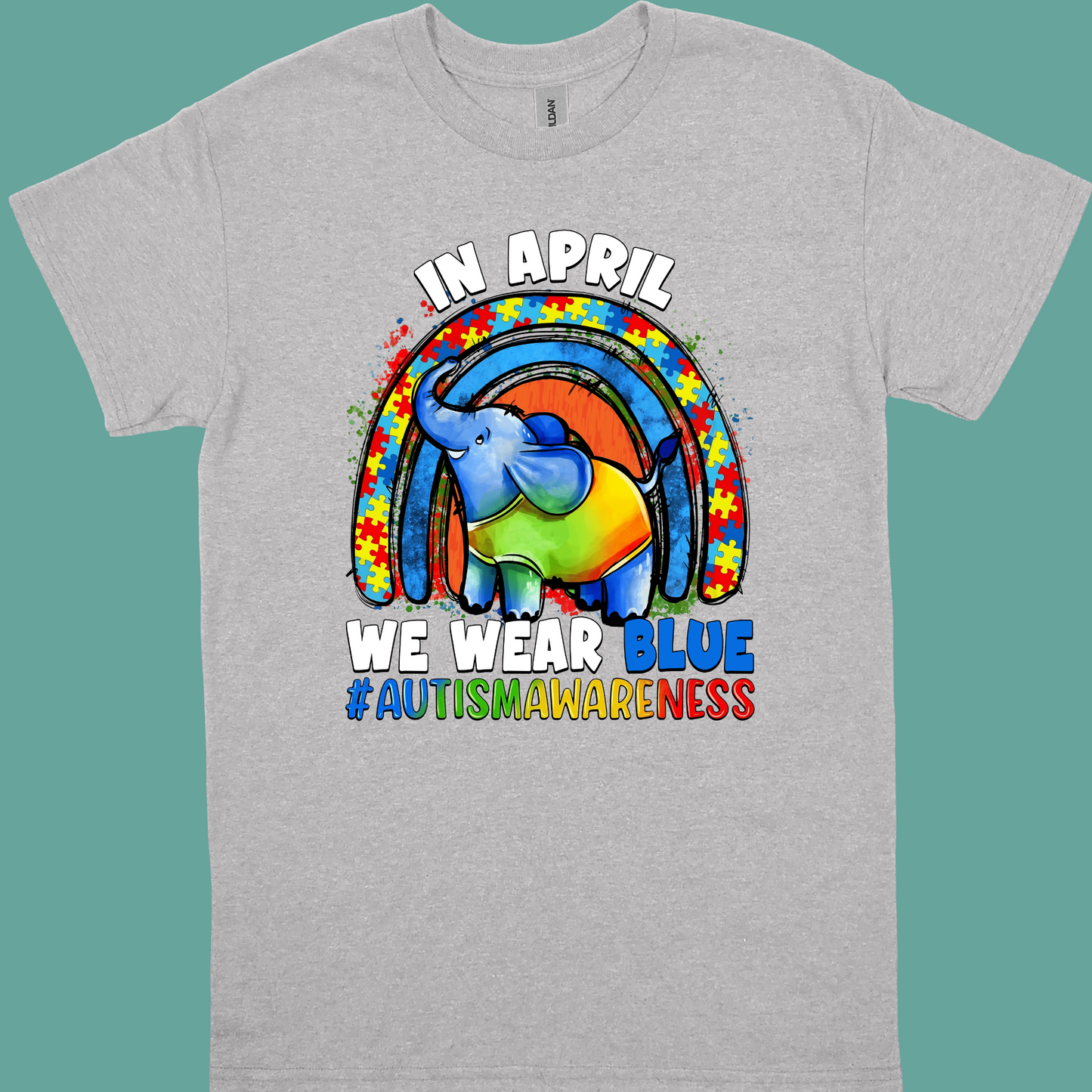 IN APRIL WE WEAR BLUE ELEPHANT ADULT/YOUTH TSHIRT