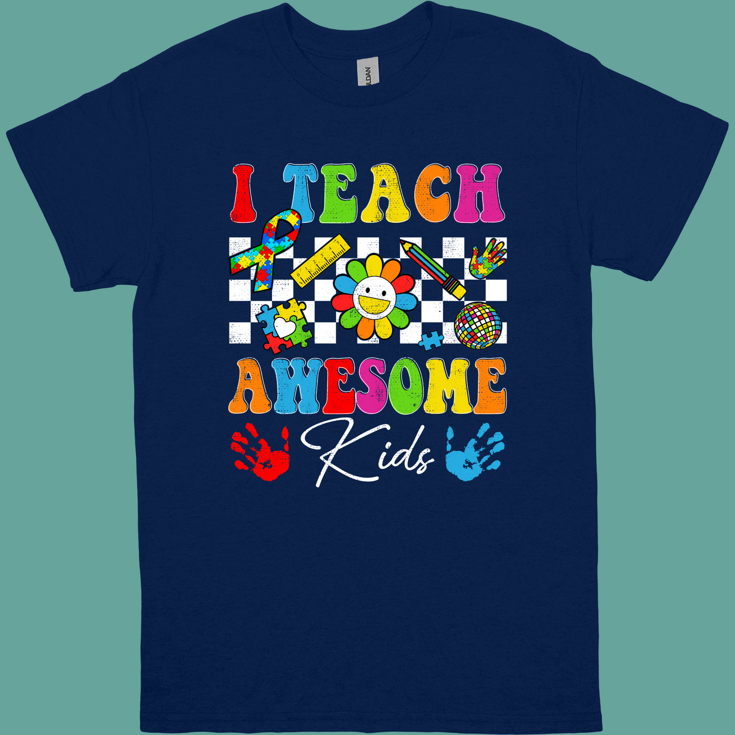 I TEACH AWESOME KIDS OR WE'RE ALL DIFFERENT BUT IN THIS CLASS WE SWIM TOGETHERADULT t-shirt