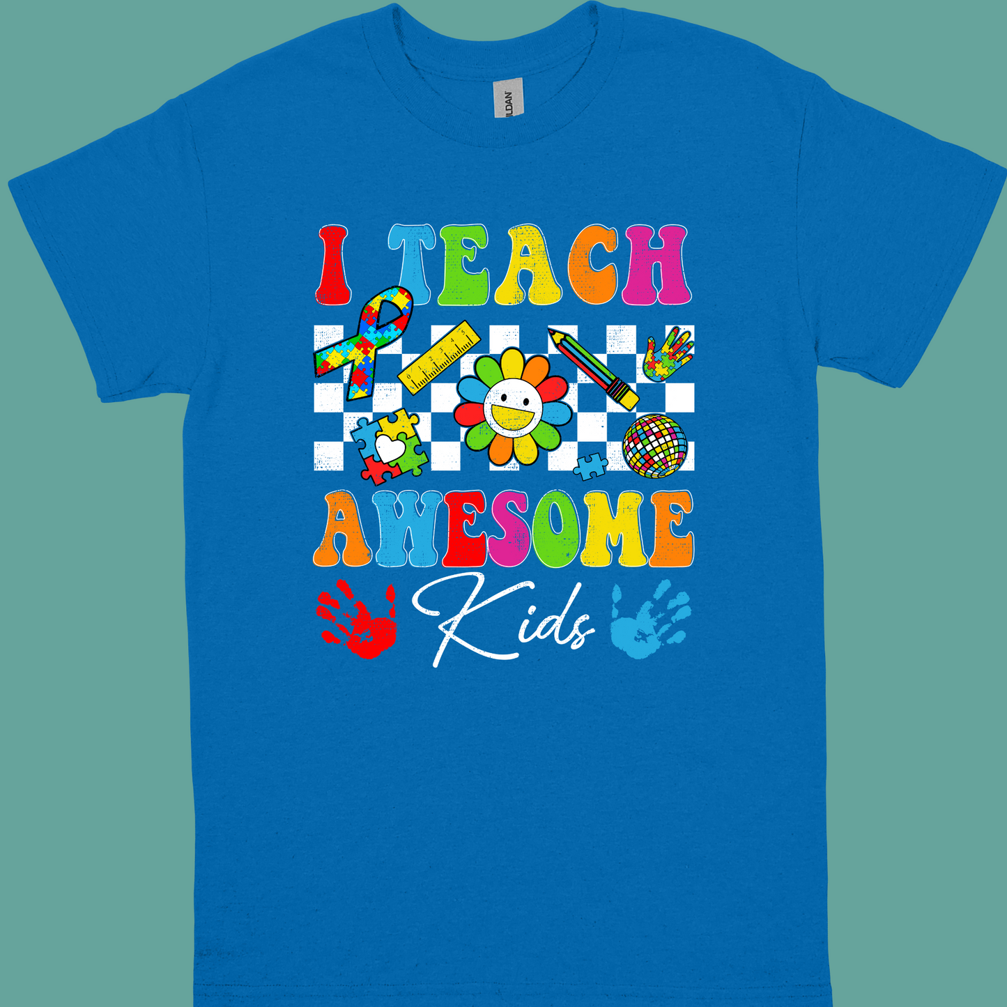 I TEACH AWESOME KIDS OR WE'RE ALL DIFFERENT BUT IN THIS CLASS WE SWIM TOGETHERADULT t-shirt