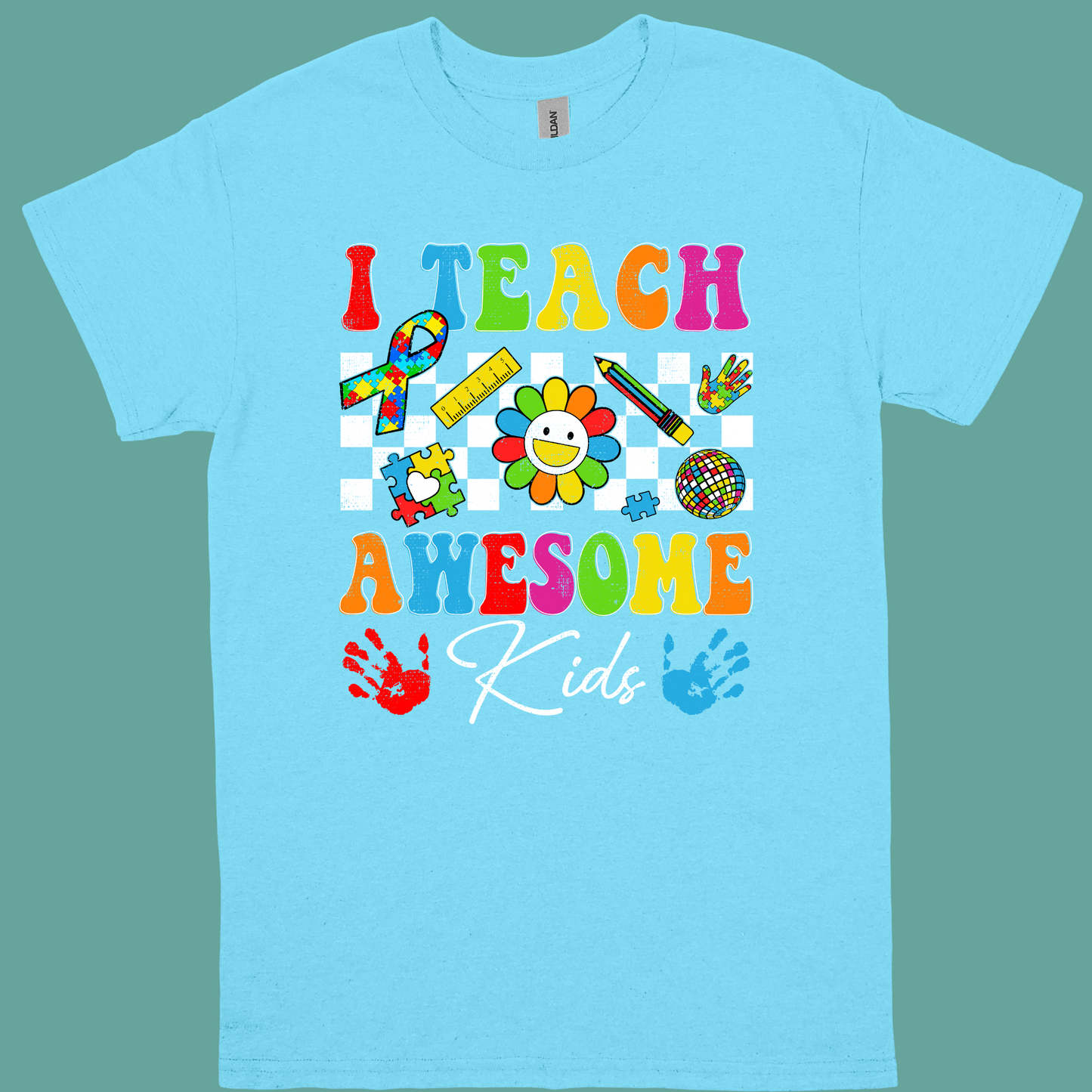 I TEACH AWESOME KIDS OR WE'RE ALL DIFFERENT BUT IN THIS CLASS WE SWIM TOGETHERADULT t-shirt