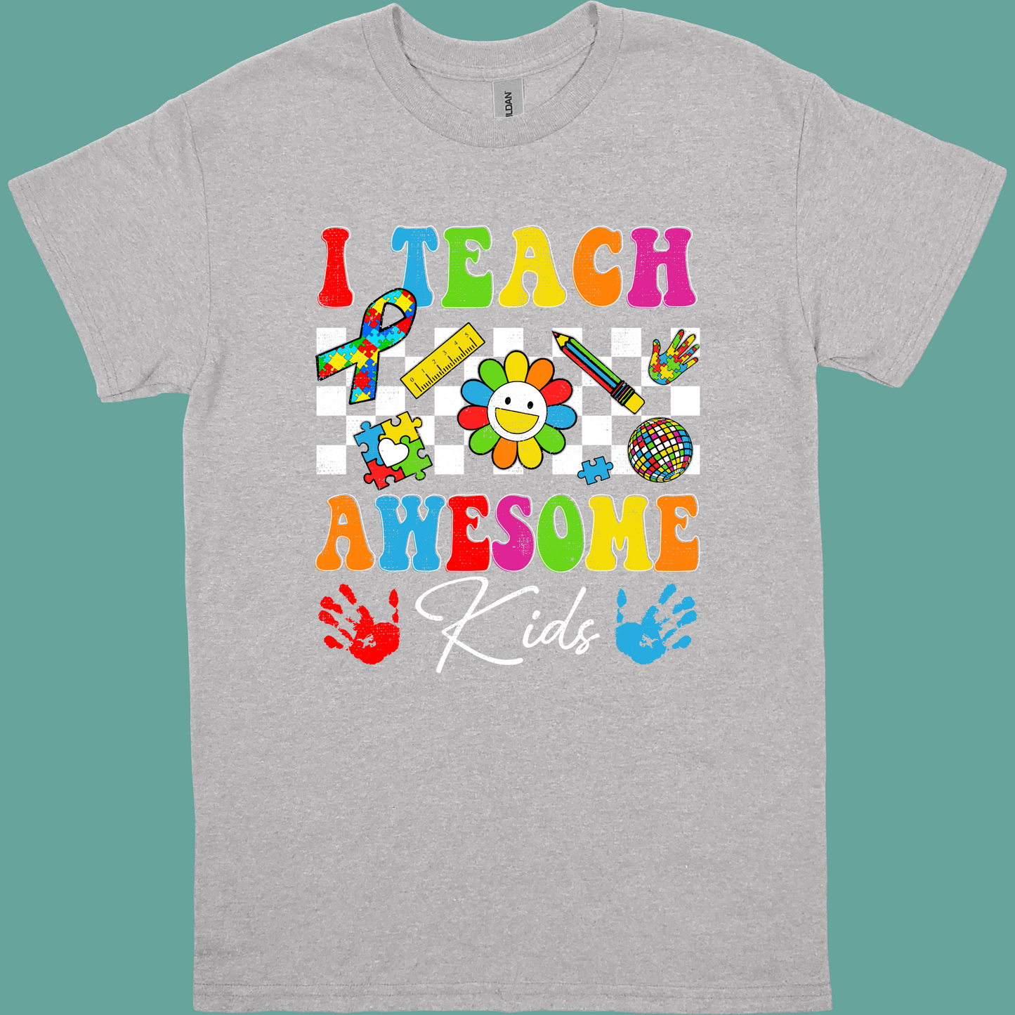 I TEACH AWESOME KIDS OR WE'RE ALL DIFFERENT BUT IN THIS CLASS WE SWIM TOGETHERADULT t-shirt