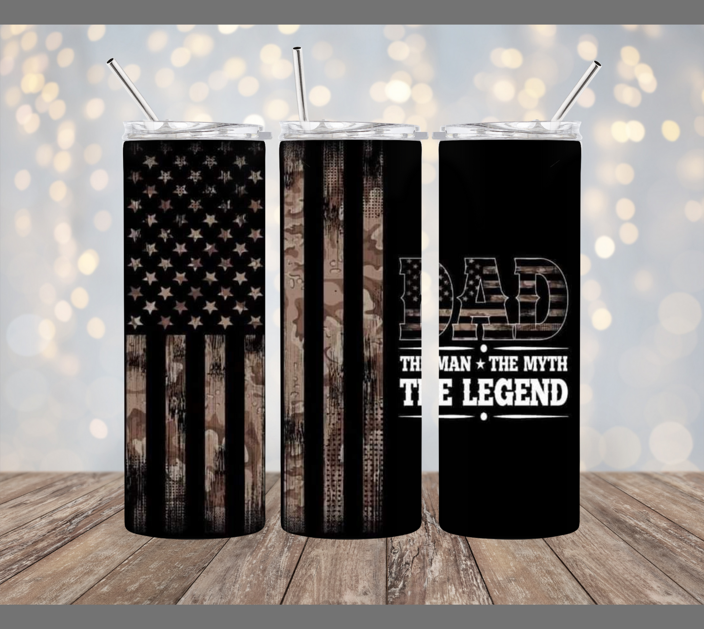 DAD-THE MAN THE MYTH THE LEGEND CAMO FLAG Tumbler