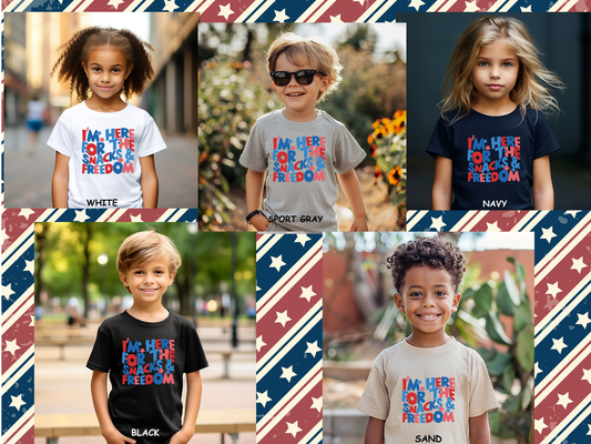 I'M HERE FOR THE SNACKS AND FREEDOM  T-SHIRT