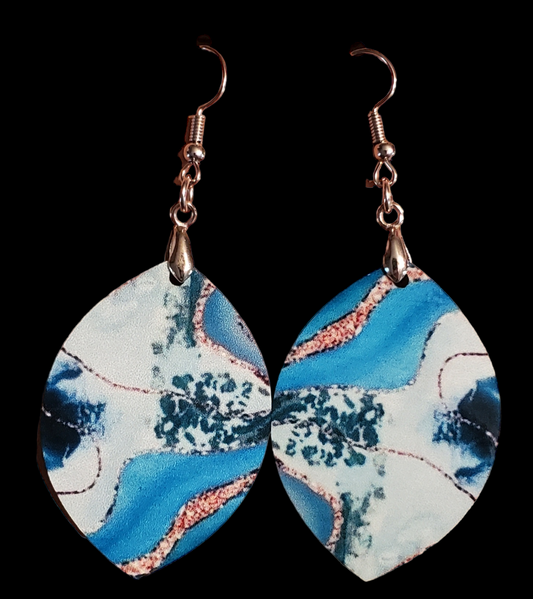 Teal Glitter Marble Earrings