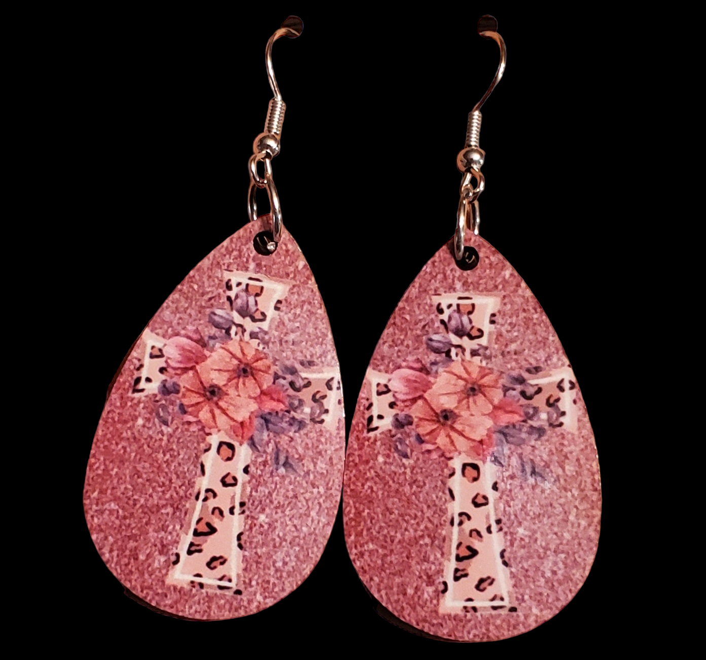 Leopard Cross Teardrop Earrings