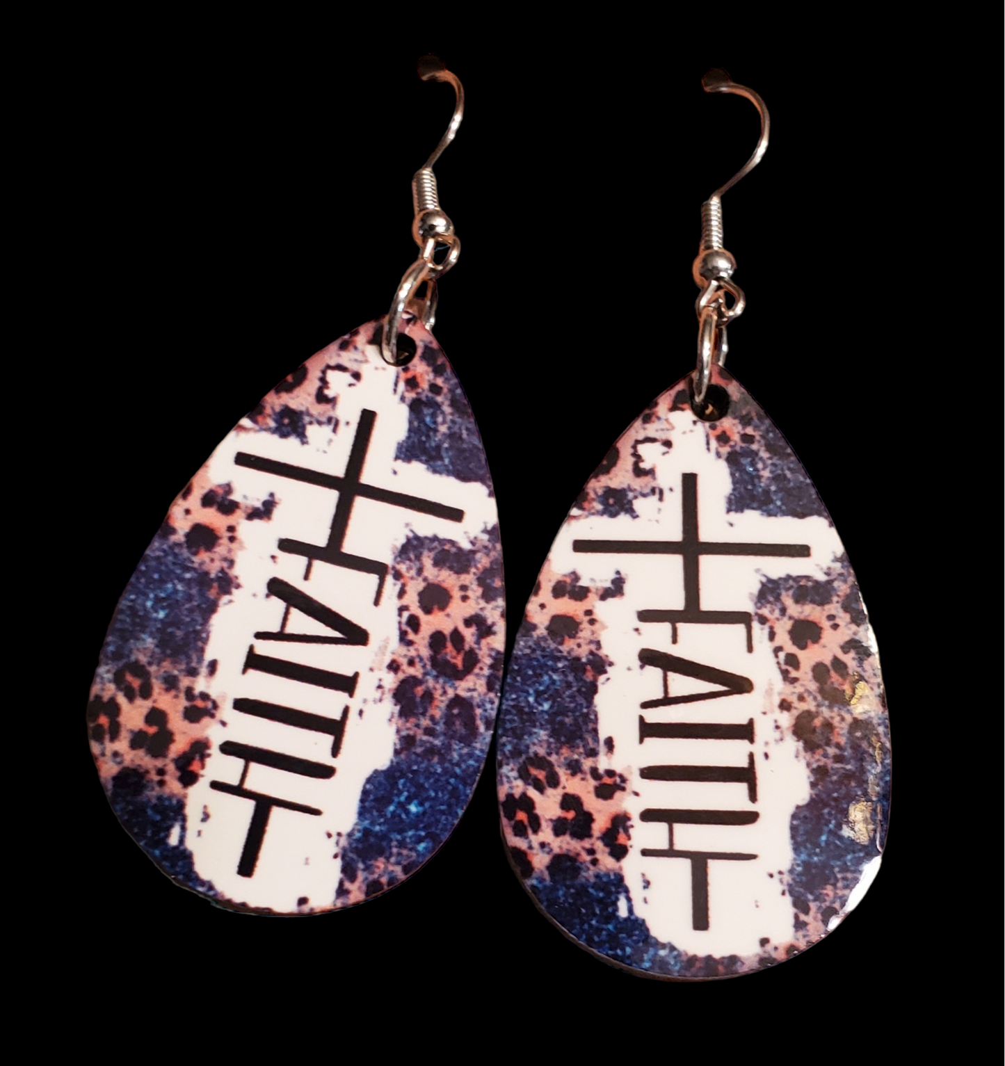 Faith Blue Leopard Teardrop Earrings