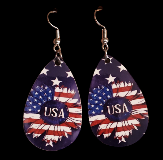 USA Sunflower Teardrop Earrings