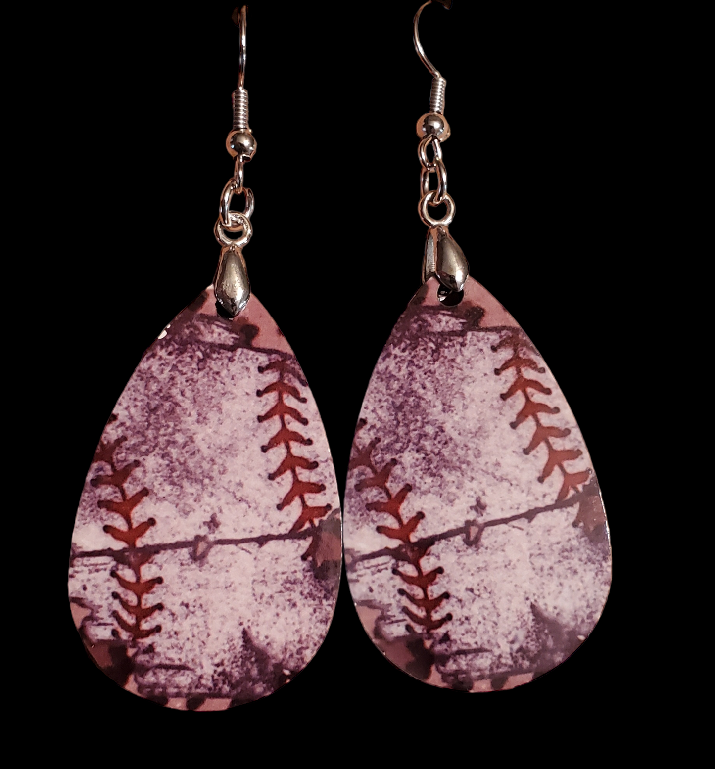 Distressed Baseball Teardrop Earrings