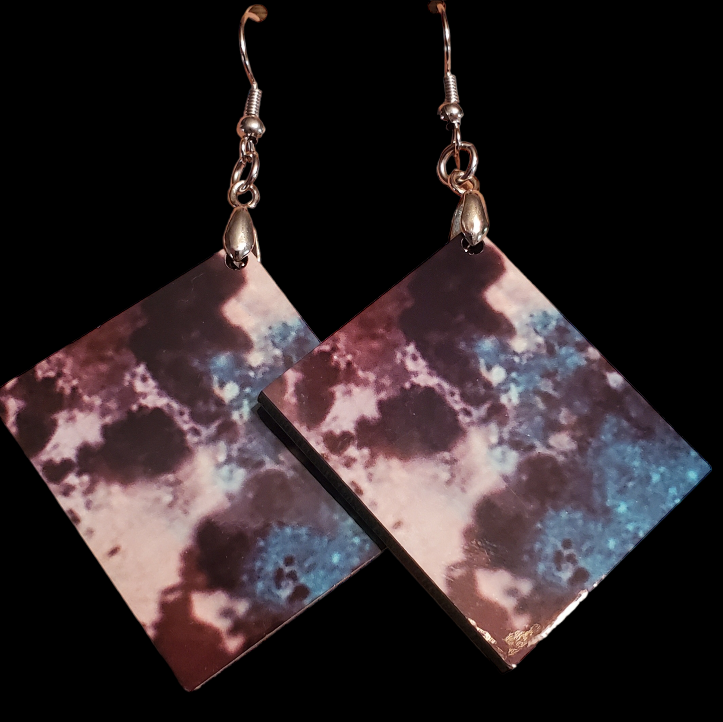 Square Teal Cowhide Earrings