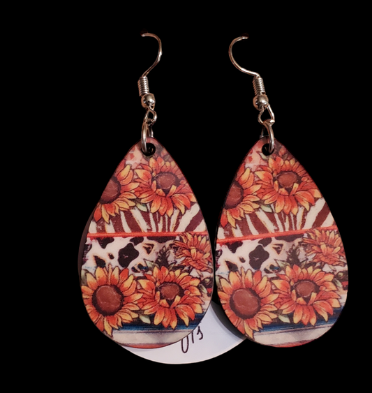 Western Sunflower Teardrop Earrings