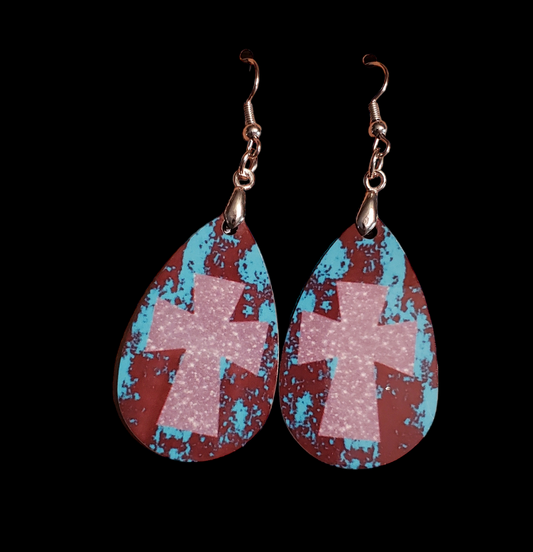 Glitter Cross Teardrop Earrings