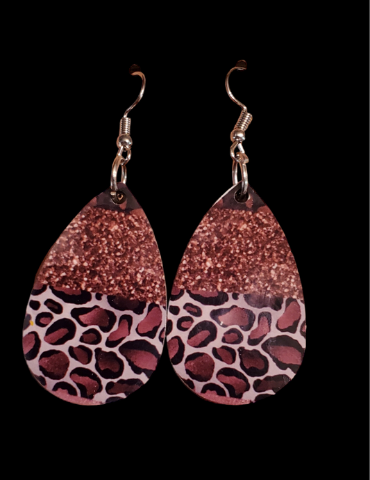 Glitter Leopard Teardrop Earrings