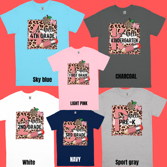 Back 2 School Leopard Grade Level (PRE-K-4TH GRADE) shirts